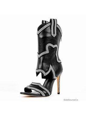 Glitter Ankle Wrap Gladiator Sandals High Heels Western Diamante Stiletto